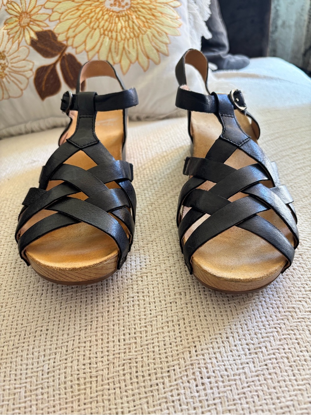 Dansko Tinley Fisherman Wedge Sandals Black Leather Size EU 40 - Picture 3 of 14